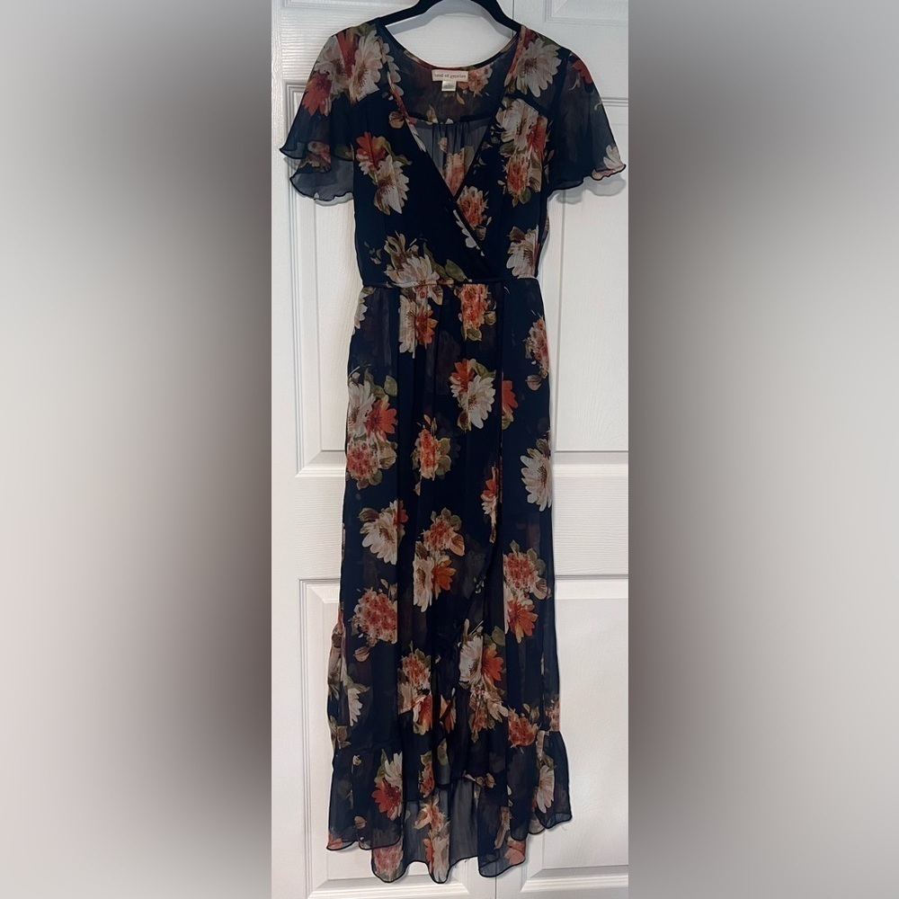 Band of Gypsies Floral Maxi Dress - Black and Orange